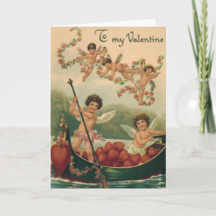 Cartão De Festividades Dia dos Namorados Vintage, Querubins Vitorianos em