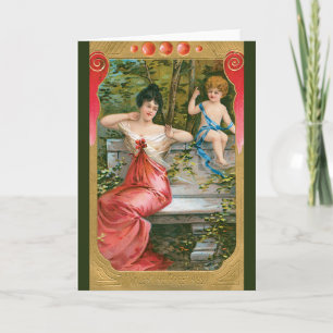 Cartão De Festividades Dia dos Namorados Vintage, Senhora Vitoriana com Q