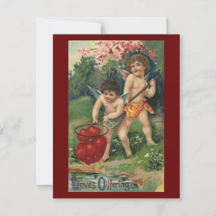 Cartão De Festividades Dia dos Namorados Vitoriano Antigo, Oferta de Amor