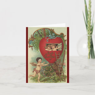 Cartão De Festividades Dia dos Namorados Vitoriano Vintage Querubins Casa