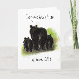 Cartão De Festividades Dia dos Pais Fofo, Pai meu Herói, Família Urso