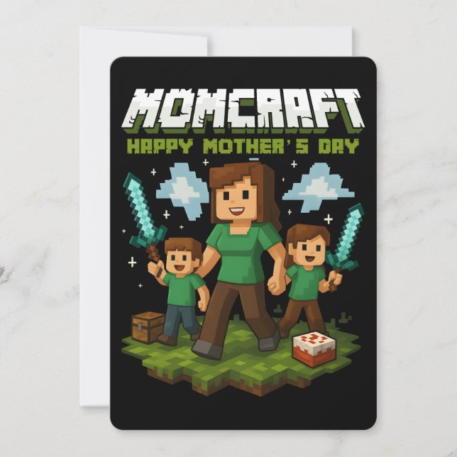 Cartão De Festividades Dia Feliz da Mãe Divertida Mãe Gamer Momcraft (Frente)