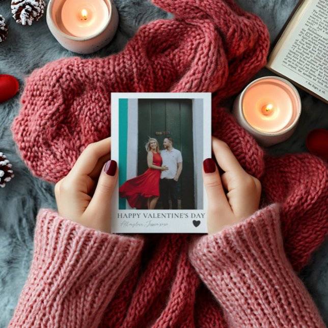 Cartão De Festividades Dia Mínimo de Valantine Preto e Branco e Foto (Criador carregado)