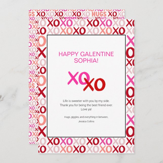 Cartão De Festividades Dia Rosa da Galentine XOXO Nome da Melhor Amiga Mo (Frente/Verso)