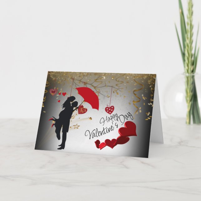 Cartão De Festividades día San Valentín de pareja y corazones  (Frente)