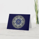 Cartão De Festividades Diamond and Sapphire Blue Hanukkah Kaleidoscope<br><div class="desc">This card features an abstract kaleidoscope in mandala shape in perfect seasonal shades of sapphire and cobalt blue.  Inside message and signature line are templates to personalize or remove as you wish.  Available in note card size also!</div>