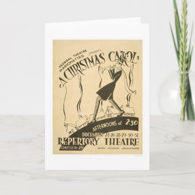 Cartão De Festividades Dickens Christmas Carol 1938 WPA (Frente)