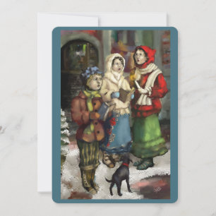 Cartão De Festividades Dickensian Christmas Carolers Painting Flat Card
