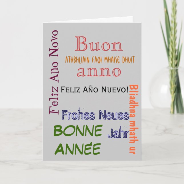 Cartão De Festividades Different Languages Happy New Year Card (Frente)