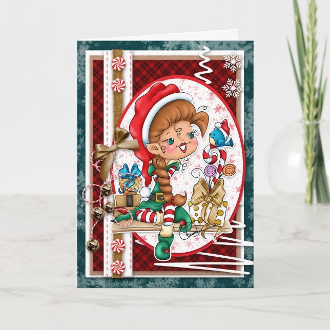 Cartão De Festividades Digi Doodles Damita Christmas Elf Greeting Card (Frente)