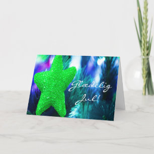 Cartão De Festividades Dinamarquês Glæ delig Jul, Godt Nytår Green Star I