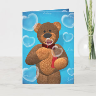 Cartão De Festividades Dinky Bear blowing Heart Bubbles