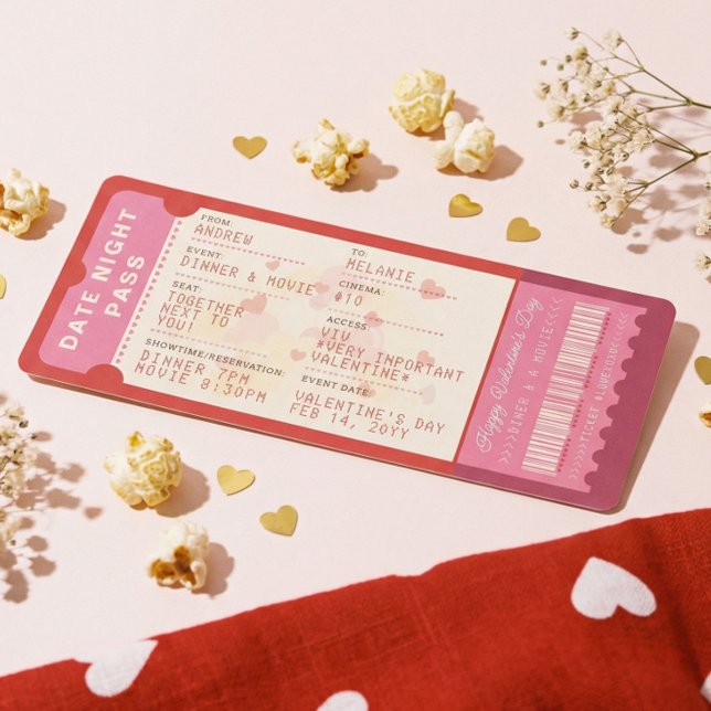 Cartão De Festividades Dinner & A Movie Love Ticket Valentine’s Day (Dinner & A Movie Love Ticket Valentine’s Day Holiday Card)