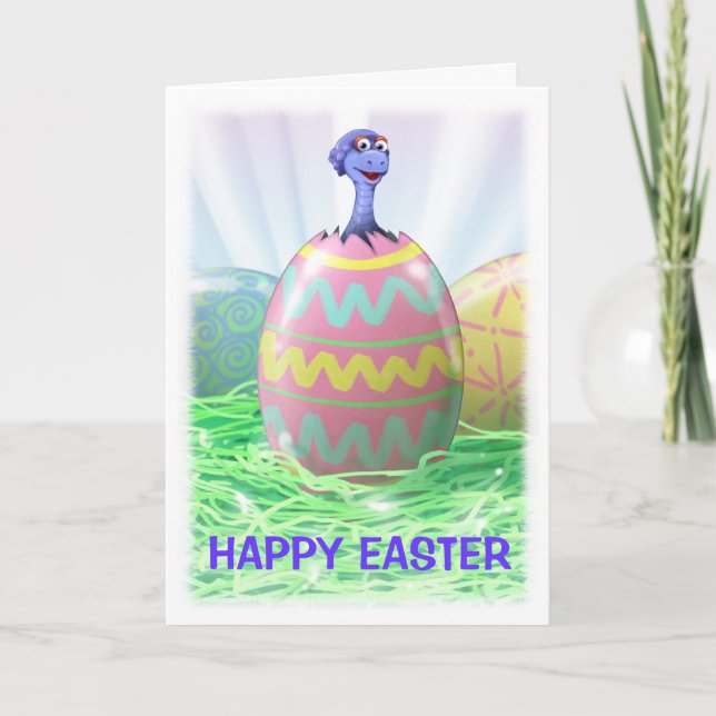 Cartão De Festividades Dinosaur Easter Card (Frente)