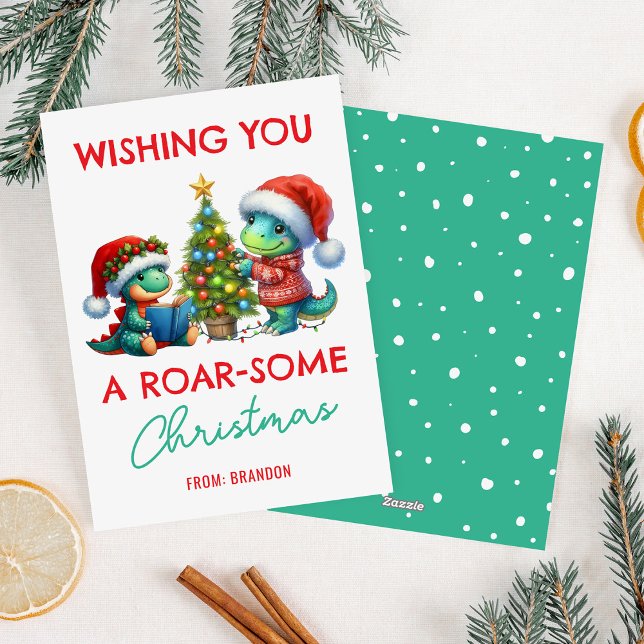 Cartão De Festividades Dinosaur Kids Classroom Christmas (Criador carregado)