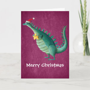 Cartão De Festividades Dinosaur - Santa Claus Helper