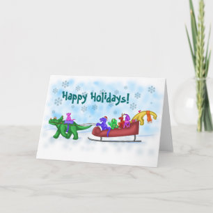 Cartão De Festividades Dinosaur Sleigh Ride