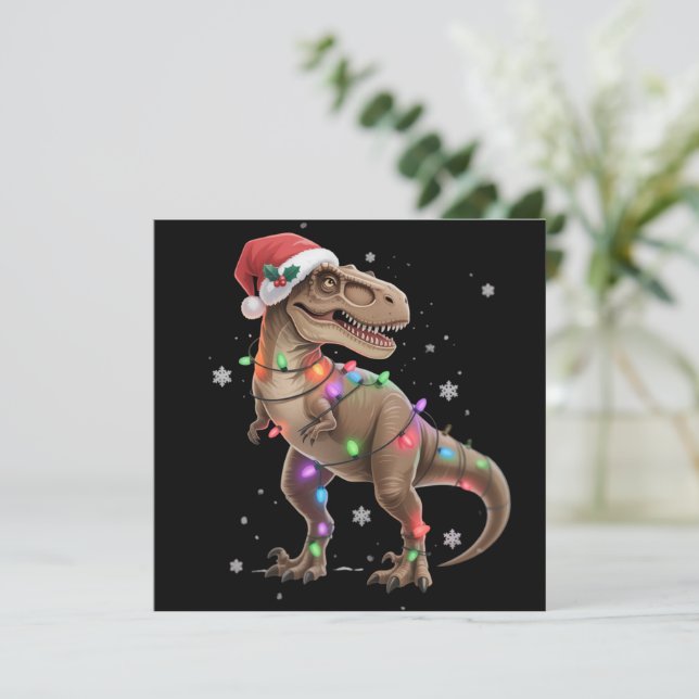 Cartão De Festividades Dinosaur T-rex Tree Christmas Xmas Pet Dino Trex  (Em pé/Frente)