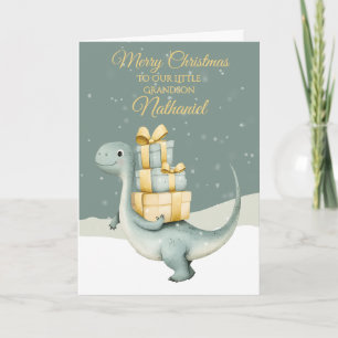 Cartão De Festividades Dinossauro de Natal Personalizado