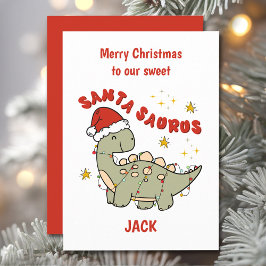 Cartão De Festividades Dinossauro de Natal Santassauro Nome Boy