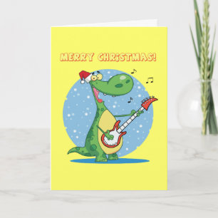Cartão De Festividades Dinossauro do Natal que joga a guitarra