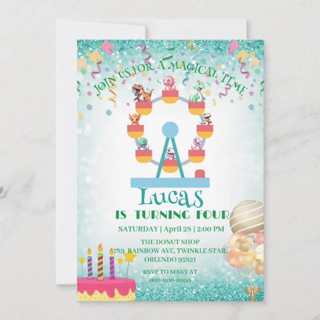 Cartão De Festividades Dinossauro engraçado Festa de aniversário de roda- (Frente)