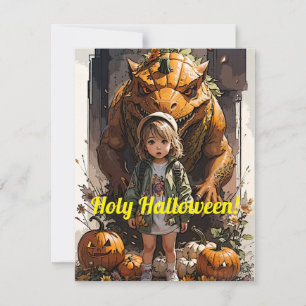Cartão De Festividades Dinossauro Goblin Pumpkin
