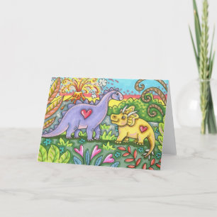 CARTÃO DE FESTIVIDADES DINOSSAUROS PRÉ-HISTÓRICOS COLORIDOS, AMIGOS DINOS