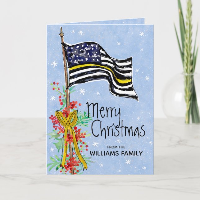 Cartão De Festividades Dispatcher Thin Yellow Line Flag Merry Christmas (Frente)