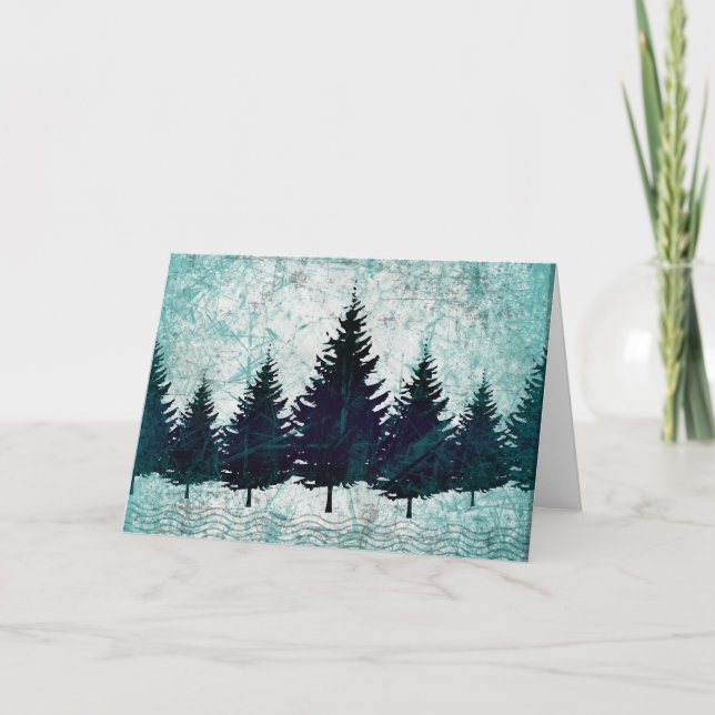 Cartão De Festividades Distressed Rustic Evergreen Pine Trees Forest (Frente)