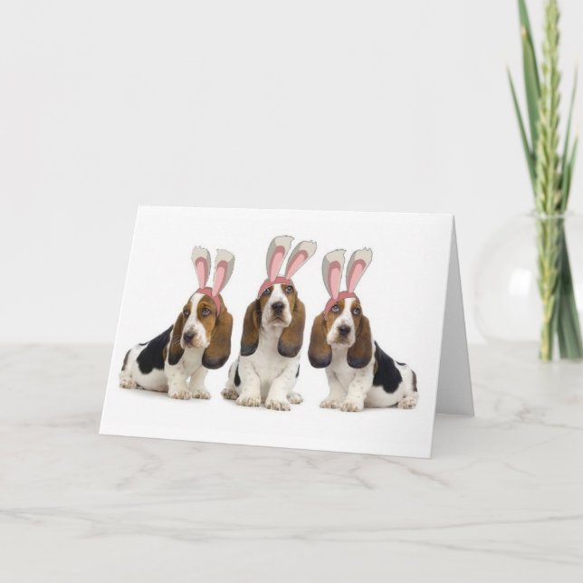 Cartão De Festividades Ditzy Dogs~Original Notecard~Basset Hounds~Easter (Frente)