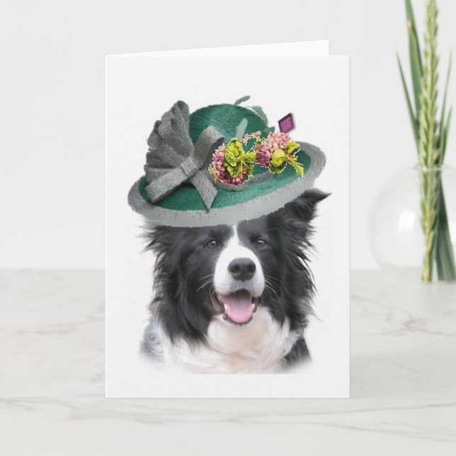 Cartão De Festividades Ditzy Dogs~Original Notecard~Border Collie~Easter (Frente)