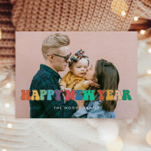 Diversão colorido vintage script Feliz Ano Novo fo