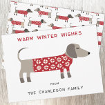 Cartão De Festividades Diversão Dachshund Dog<br><div class="desc">Enchido doce e adorável de Dachshund ou cão Wiener em um suéter festivo vermelho e branco de malha. Altere os nomes e a saudação para personalizar. Arte original de Nic Squirrell.</div>