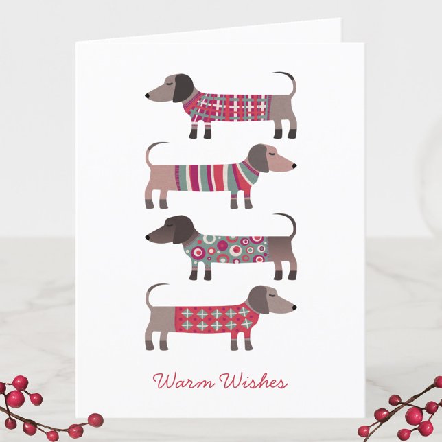 Cartão De Festividades Diversão Dachshund Dog (Dachshund Wiener Sausage Dog fun winter holiday card)