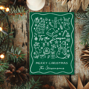 Cartão De Festividades Diversão Desenhado à Mão Verde Branco Dobrado Foto