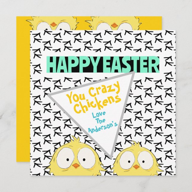 Cartão De Festividades Diversão "Felz pascoa Você Louca Galinhas" | Pásco (Frente/Verso)