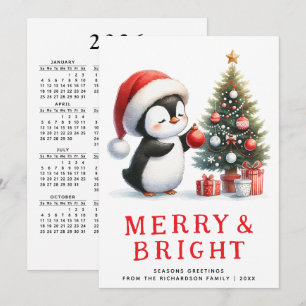 Cartão De Festividades Diversão Pinguim Alegre Brilho Moderno Natal Minim