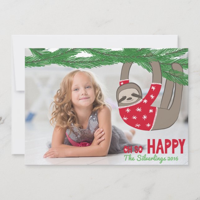 Cartão De Festividades Diversão Trendy Sloth Christmas Photo Personalised (Frente)