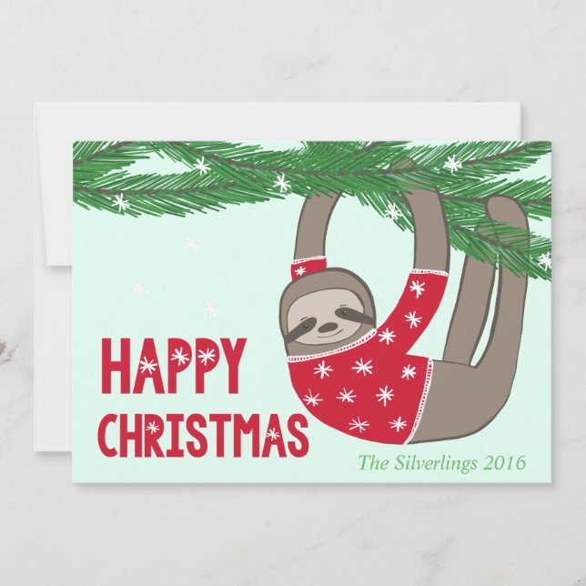 Cartão De Festividades Diversão Trendy Sloth Hppy Christmas personalizado (Frente)