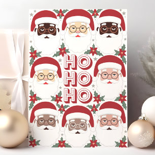 Cartão De Festividades Diversos Rostos de Papai Noel Ho Ho Ho Natal