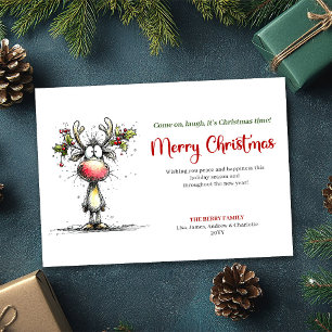 Cartão De Festividades Divertido Papai Noel Engraçado Aquarela Vermelho V