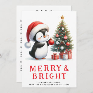 Cartão De Festividades Divertido Pinguim Feliz Brilhante Natal Mínimo Mod