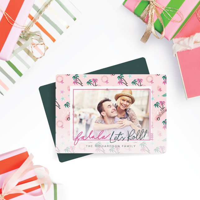 Cartão De Festividades DivertidoNatal tropical Fa la la Vamos Roll Foto (Criador carregado)