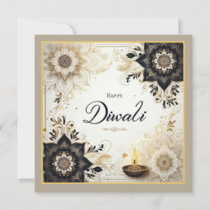 Cartão De Festividades Diwali com Elegant Floral & Diya