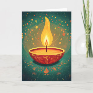 Cartão De Festividades Diwali Light Lamp Green