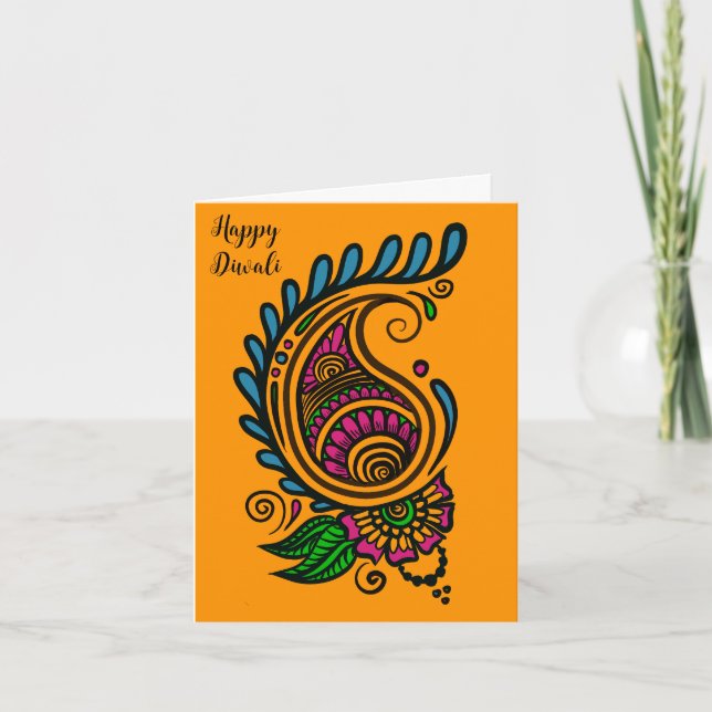 Cartão De Festividades Diwali Orange Paisley Card (Frente)