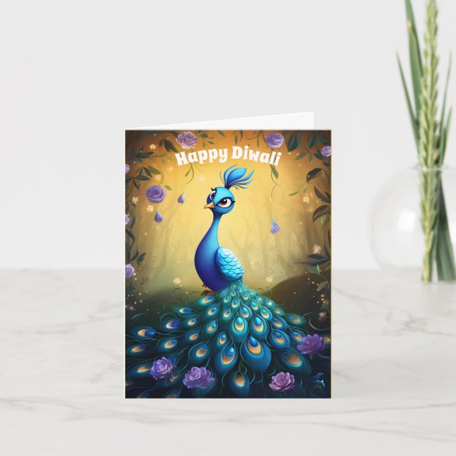 Cartão De Festividades 🦚 Diwali Wonder: Cartão-postal Peacock Encantado (Frente)