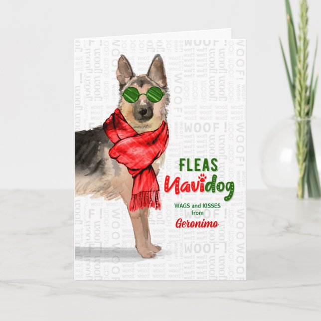 Cartão De Festividades do German shepherd de Cão Fleas NaviDOG (Frente)