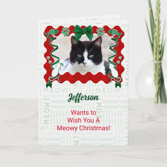 Cartão De Festividades Do Natal de Férias Personalizadas do Gato (Frente)